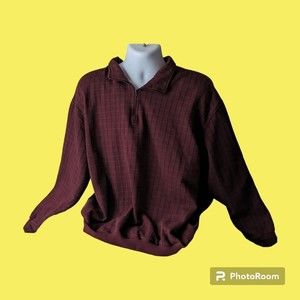 SRT Sweatshirt 2XL Mens Quarter Zip Pullover Burgundy Black Gold Plaid Polyester